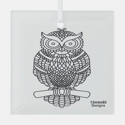 Uil (wit vierkant) - Glas Ornament (Voorkant)