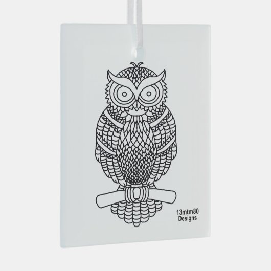 Uil (wit vierkant) - Glas Ornament (Voorkant Rechts)