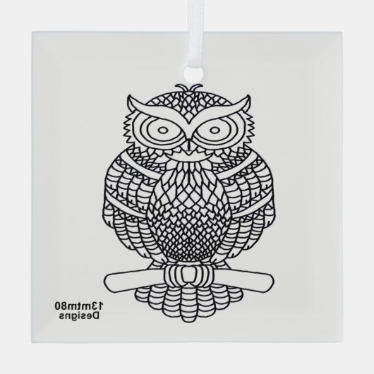 Uil (wit vierkant) - Glas Ornament (Achterkant)
