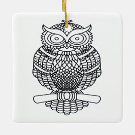 Uil (wit vierkant) - Keramisch Ornament