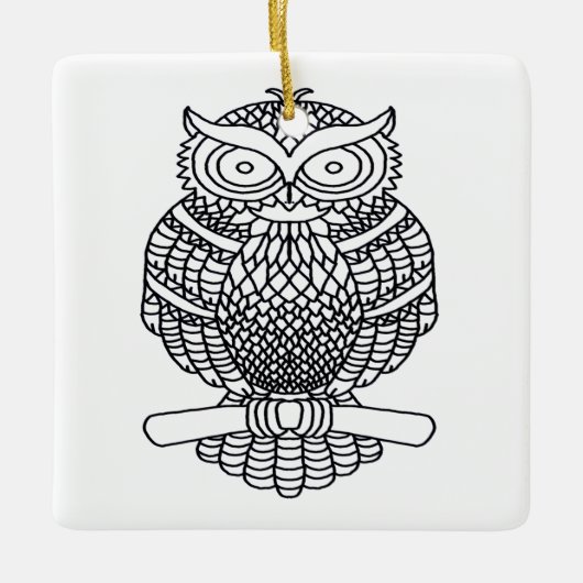 Uil (wit vierkant) - Keramisch Ornament (Voorkant)