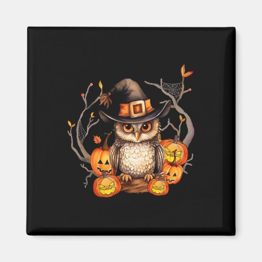 Uil Witch Pet Pompoen Spooky Halloween Kinder Mann Magneet (Voorkant)