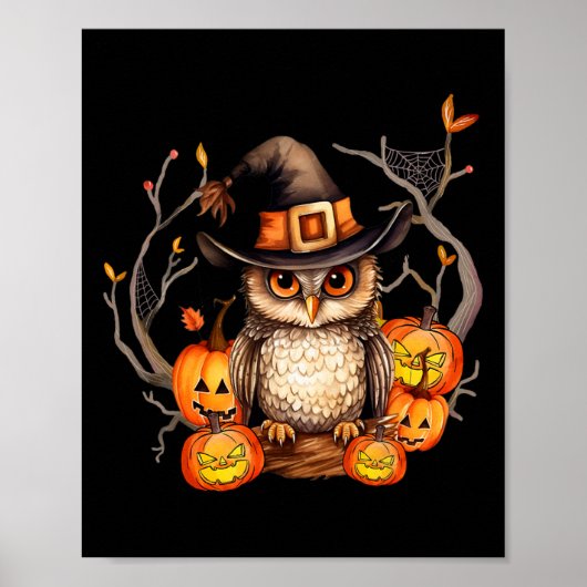Uil Witch Pet Pompoen Spooky Halloween Kinder Mann Poster (Voorkant)