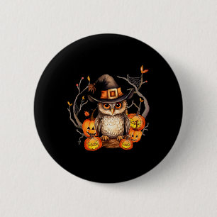 Uil Witch Pet Pompoen Spooky Halloween Kinder Mann Ronde Button 5,7 Cm