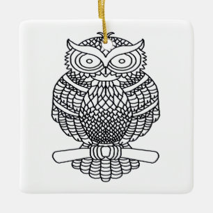 Uil (witte vierkant) - Keramische versiering Keramisch Ornament