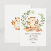 Uil Woodland Baby shower Luier Raffle Ticket Informatiekaartje (Voorkant / Achterkant)