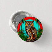 Uil zit op een rots ronde button 3,2 cm (Voorkant /achterkant)