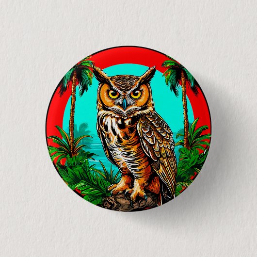 Uil zit op een rots ronde button 3,2 cm (Voorkant)