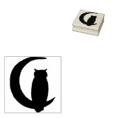 Uil zittend op halve maan silhouet kunst stempel (Gestempeld)