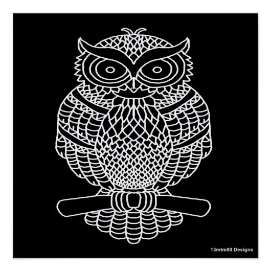 Uil (zwart) - Poster Print (Voorkant)