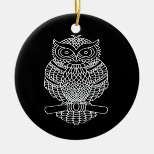 Uil (zwart rond) - Keramisch Ornament