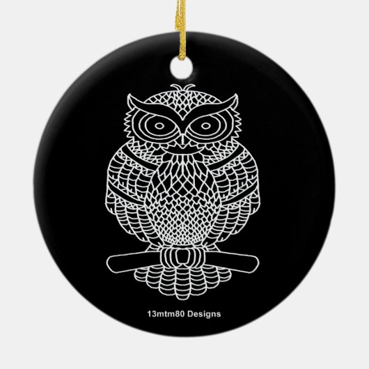 Uil (zwart rond) - Keramisch Ornament (Achterkant)