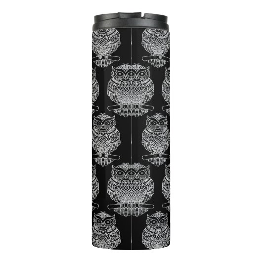 Uil (zwart) - Thermische Tumbler Thermosbeker (Achterkant)