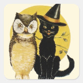  Uil & Zwarte Kat - Halloween Sticker (Voorkant)