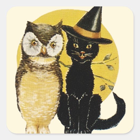  Uil & Zwarte Kat - Halloween Sticker (Voorkant)