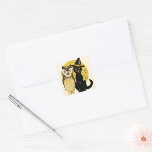  Uil & Zwarte Kat - Halloween Sticker (Envelop)