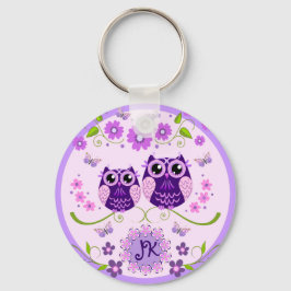 Uilen, Bloemen & Vlinders Aangepast Monogram Sleutelhanger
