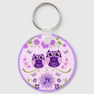 Uilen, Bloemen & Vlinders Aangepast Monogram Sleutelhanger