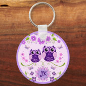Uilen, Bloemen & Vlinders Aangepast Monogram Sleutelhanger (Voorkant)