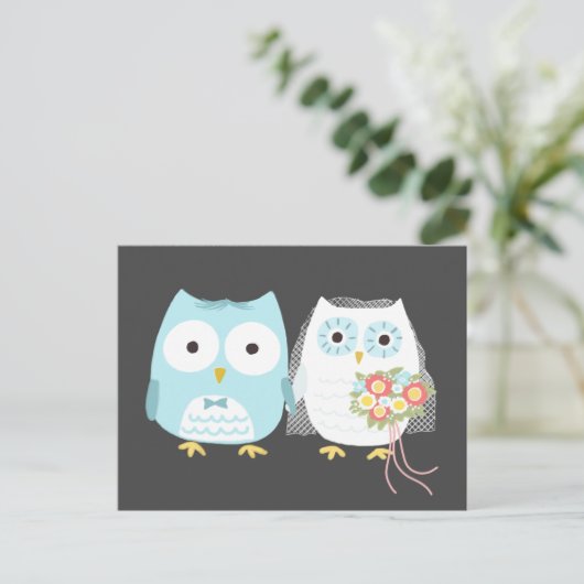 Uilen bruiloft bruid en bruidegom Schattige paar Briefkaart (Staand voorkant)