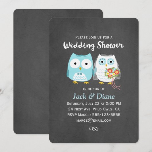 Uilen Bruiloft Douche Paar Schattige Bruid en brui Kaart (Voorkant / Achterkant)