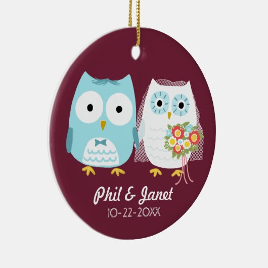 Uilen bruiloft paar - Schattige bruid en bruidegom Keramisch Ornament (Rechts)
