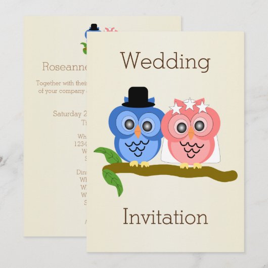 Uilen Design Champagne gekleurde bruiloft Kaart (Voorkant / Achterkant)