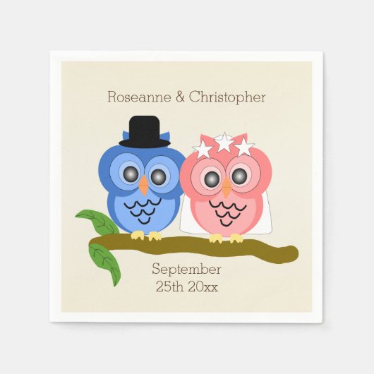 Uilen Design Champagne gekleurde bruiloft Servet (Voorkant)