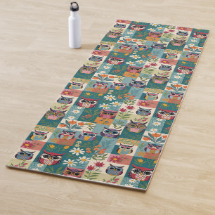 Uilen en bloemen bloemenpatchwork kleurblok yogamat