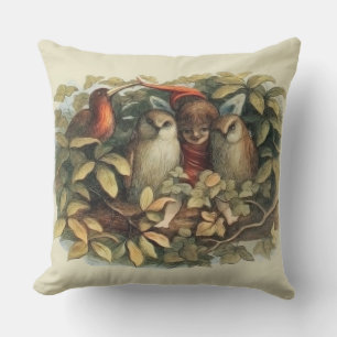 Uilen en elfenfeeën natuurillustratie buitenkussen