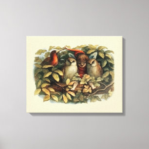 Uilen en elfenfeeën natuurillustratie canvas afdruk