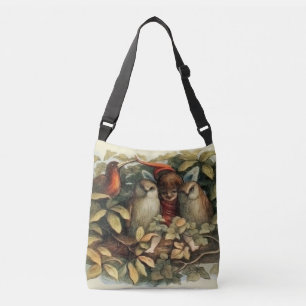 Uilen en elfenfeeën natuurillustratie crossbody tas