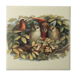 Uilen en elfenfeeën natuurillustratie tegeltje