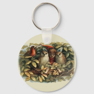 Uilen en elfenfeeën Natuurrijke illustratie Sleutelhanger