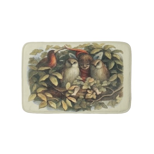 Uilen en elffeeën Natuur Illustratie Badmat (Voorkant)