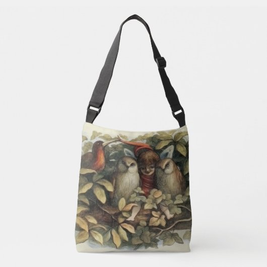 Uilen en elffeeën Natuur Illustratie Crossbody Tas (Voorkant)