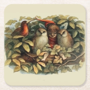 Uilen en elffeeën Natuur Illustratie Kartonnen Onderzetters
