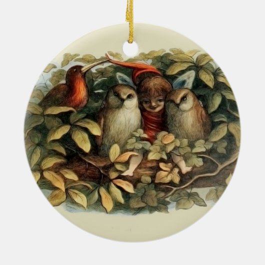 Uilen en elffeeën Natuur Illustratie Keramisch Ornament (Achterkant)