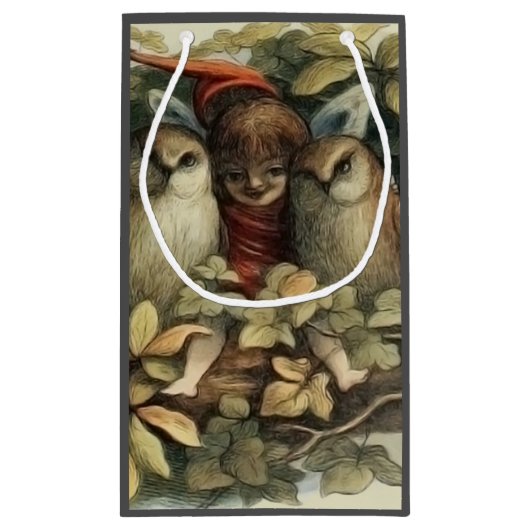 Uilen en elffeeën Natuur Illustratie Klein Cadeauzakje (Achterkant)