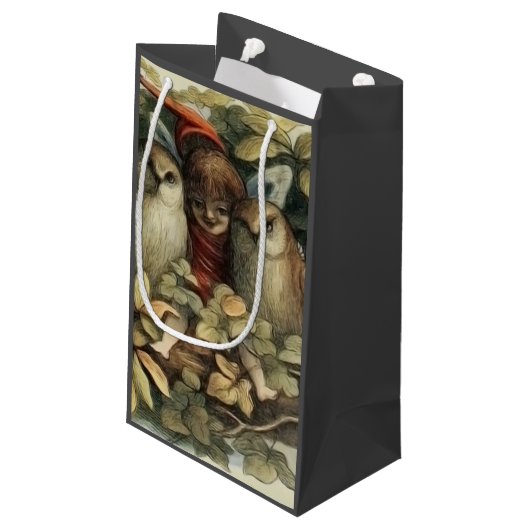Uilen en elffeeën Natuur Illustratie Klein Cadeauzakje (Achterkant Gekanteld)