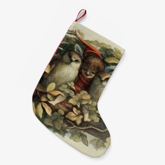 Uilen en elffeeën Natuur Illustratie Kleine Kerstsok (Voorkant (Hangend))