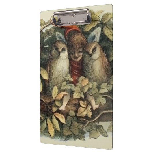 Uilen en elffeeën Natuur Illustratie Klembord (Links)