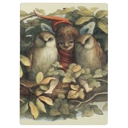 Uilen en elffeeën Natuur Illustratie Klembord (Achterkant)