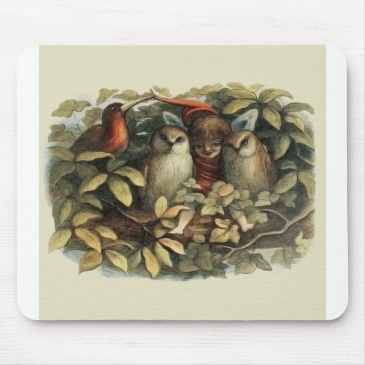 Uilen en elffeeën Natuur Illustratie Muismat (Voorkant)