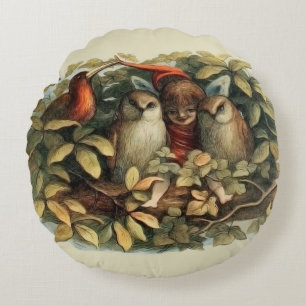 Uilen en elffeeën Natuur Illustratie Rond Kussen