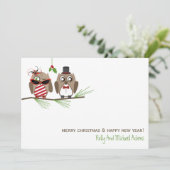 Uilen en Mistletoe Christmas Kaart (Staand voorkant)