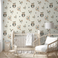 Uilen en vogels kwekerij behang Decor