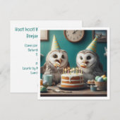 Uilen eten taart, grappige uil verjaardag uitnodig kaart (Voorkant / Achterkant)