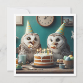 Uilen eten taart, grappige uil verjaardag uitnodig kaart