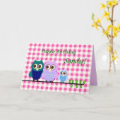 Uilen Familie Verjaardag Kaart (Gele Bloem)